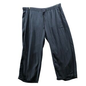 Splendid Linen Blend Crop Pants Womens XXL Navy Blue Drawstring Wide Leg High